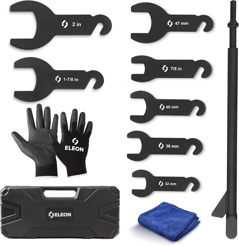 Eleon Pneumatic Fan Clutch Removal Tool Kit - 8PCS Powder Coated Carbon-Steel Penumatic Fan Clutch Wrench Set Compatible with Ford, GM, Chrysler and Jeep - Includes Gloves and Towel - Image 1